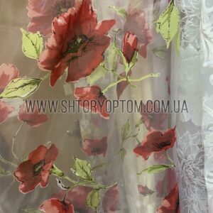 Тюль органза с маками оптом
